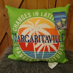 Margaritaville Neon Green Palm Logo Throw Pillow Nwt